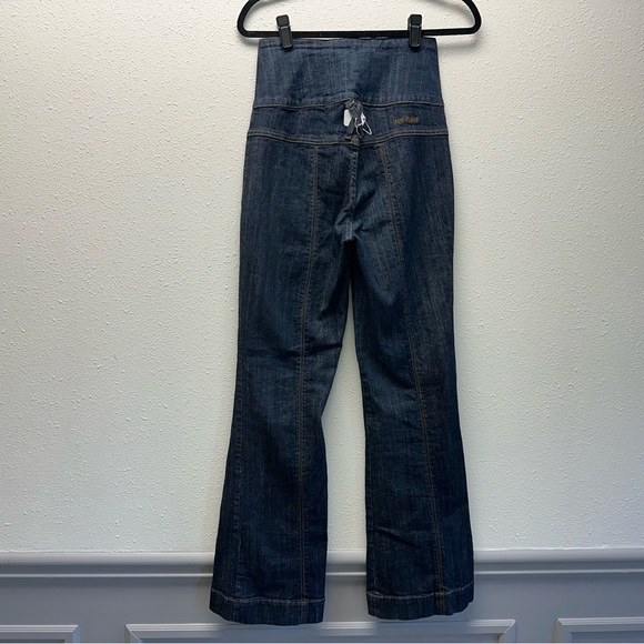 ZCO Dark Blue High Waisted Flare Jeans with Gold Buttons - Picture 7 of 13